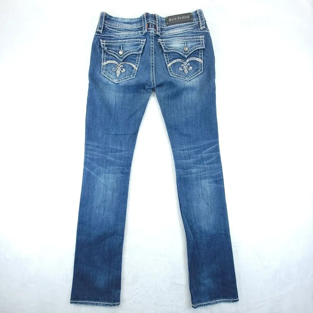 Rock Revival Jeans Womens 29 Sasha Straight Embellished *Flaw* - Picture 2 of 12